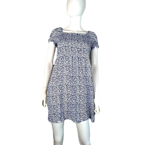 Tuckernuck Sail to Sable Blue White Smocked Nap Dress Puff Short Sleeve Sz S - Picture 1 of 12